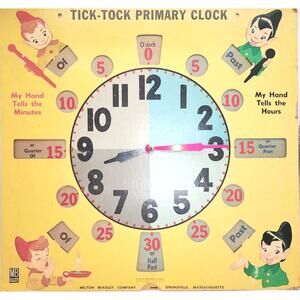 Rare 1955 Tick-Tock Primary Clock Teacher Aid Milton Bradley Ephemera MCM 20"